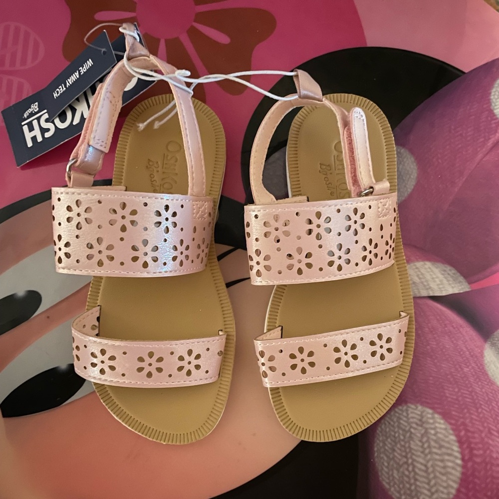 OshKosh B’gosh sandals shimmery light pink w/ flowers size 9 toddler girl - NWT - Picture 9 of 11